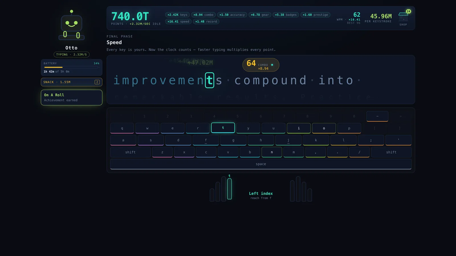 The final phase, with WPM counting and speed multiplying every point.