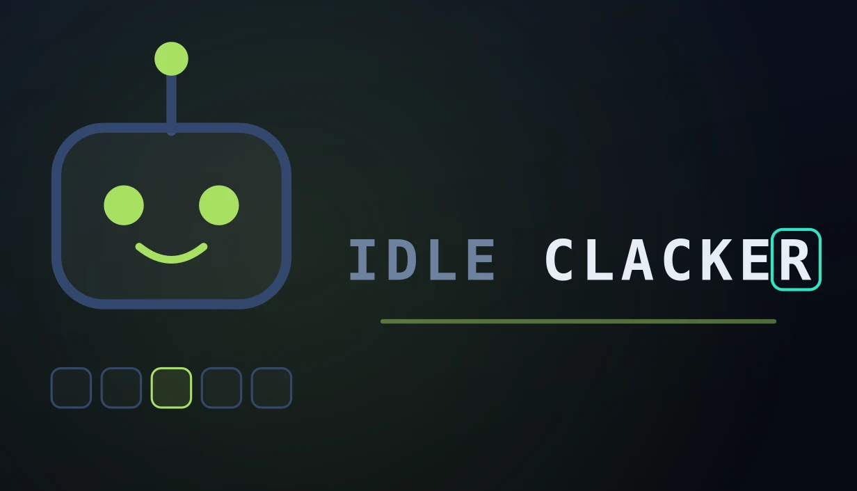 Otto, the robot who types alongside you, beside the Idle Clacker wordmark